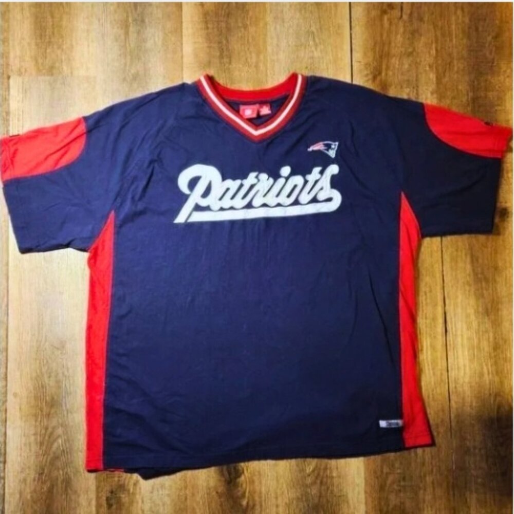 🏈❤️💙NFL New England Patriots Navy Blue V-Neck T-Shirt B&T Jersey-3XL
